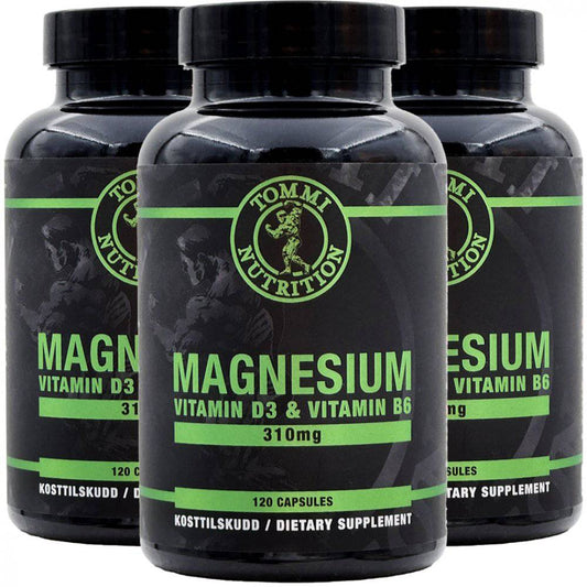3 x Magnesium 310mg, Vitamin D3 & Vitamin B6, 120 kapsler - TN - Tommi Nutrition - hos Tommi Nutrition