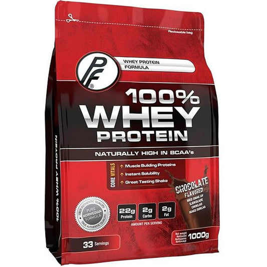 100% Whey 1 kg Sjokolade – PF | Partivare – Best før 30.11.2026