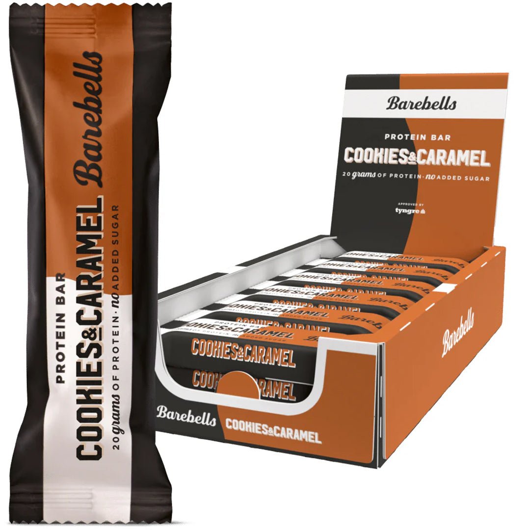 12 x Barebells Proteinbar 55 g Cookies & Caramel - Barebells - hos Tommi Nutrition