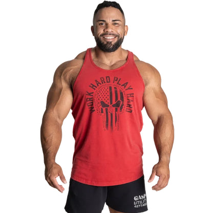 Skull T-Back Tank Top – Acid chili red – GASP