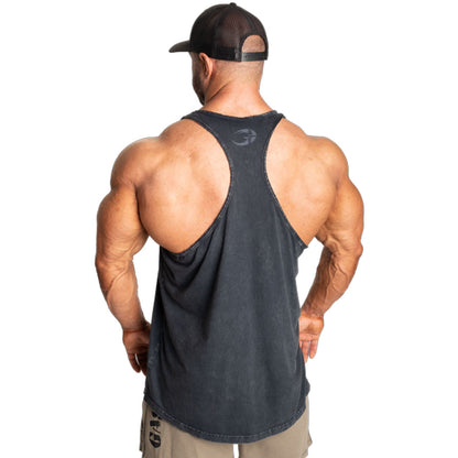 Skull T-Back Tank Top – Washed Black – GASP