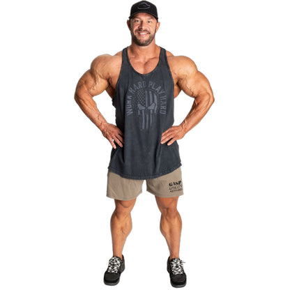 Skull T-Back Tank Top – Washed Black – GASP