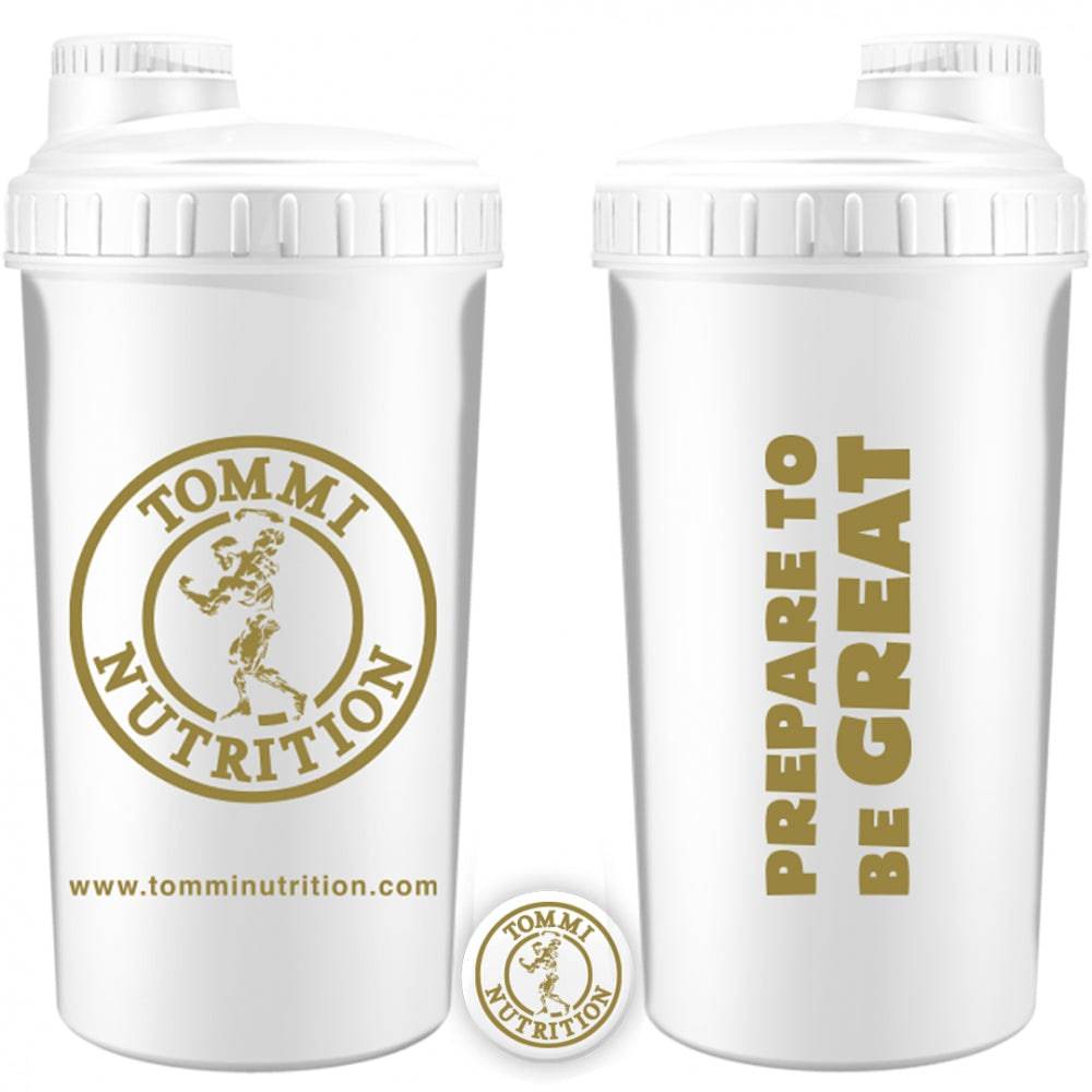SHAKER TOMMI NUTRITION WHITE/GOLD 0,7 L - Tommi Nutrition - hos Tommi Nutrition