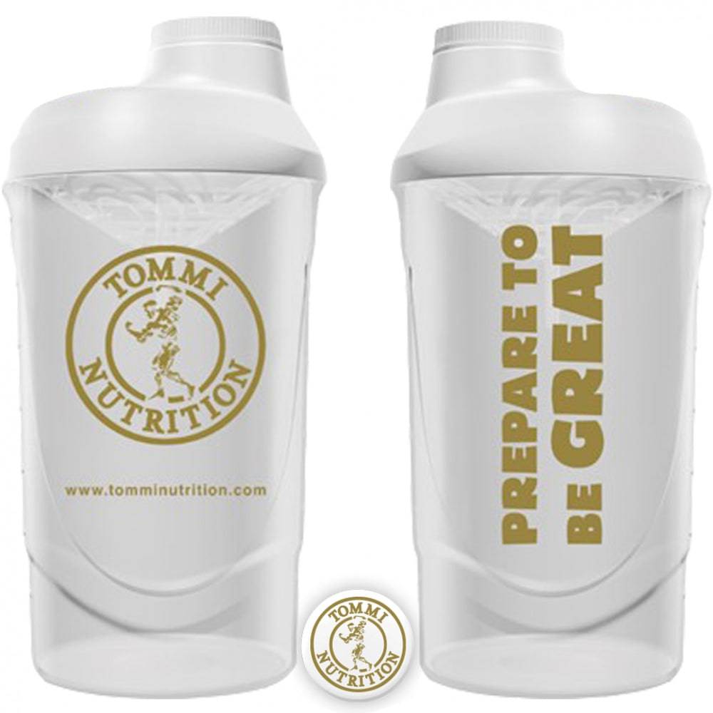 SHAKER TOMMI NUTRITION WHITE/GOLD - TRANSPARENT 600ml - TommiNutrition - hos Tommi Nutrition