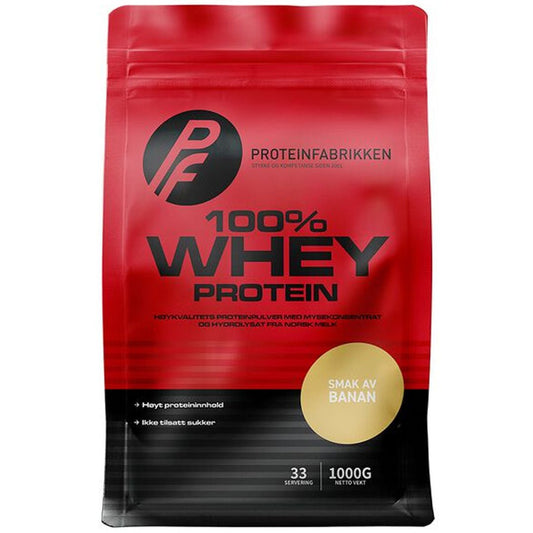 Whey 100% 1 kg Banana, PF - Proteinfabrikken - hos Tommi Nutrition
